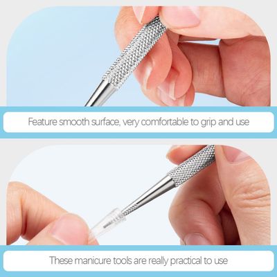 Beavorty 4pcs Stainless Steel Cuticle Pusher Nail Dotting Pen Metal Dead Skin Remover for Professional Manicure Pedicure Nail Art Care Tools