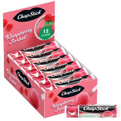 ChapStick Lip Moisturizer, Raspberry Sorbet, 12-Pack - Bulk Lip Balm, Luscious &amp; Sweet, 0.15 Oz Ea