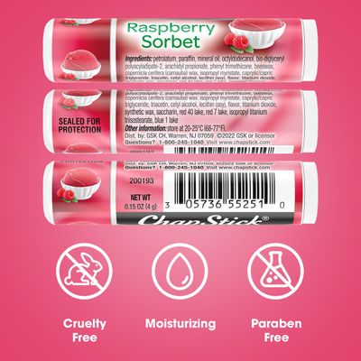 ChapStick Lip Moisturizer, Raspberry Sorbet, 12-Pack - Bulk Lip Balm, Luscious &amp; Sweet, 0.15 Oz Ea