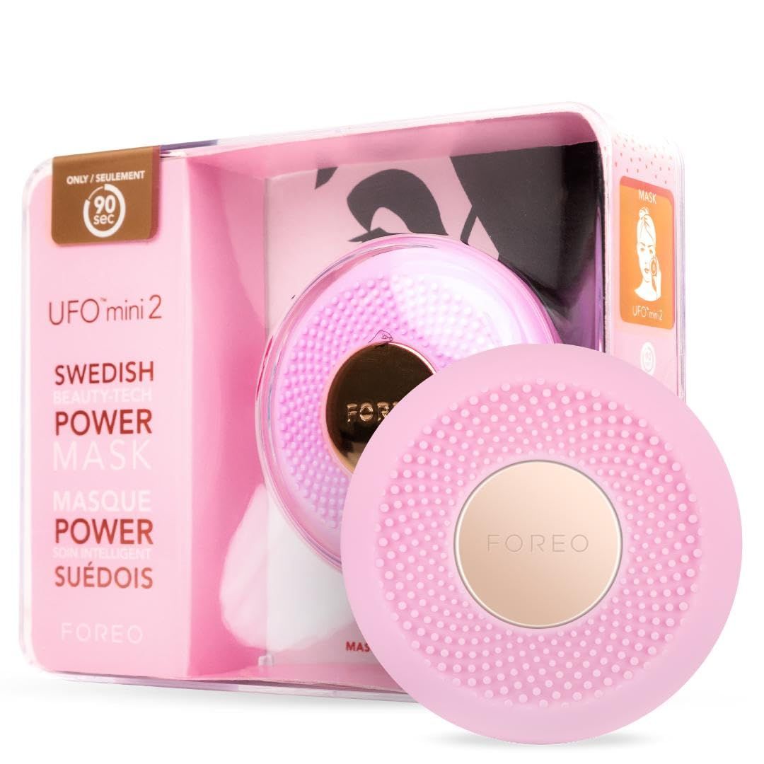 FOREO UFO mini 2 Face Mask Treatment Complete Facial - Red Light Treatment for Face - Warming - Face Moisturizer - Dark Spot &amp; Acne Scar Treatment for Face - Nourishing- Pearl Pink