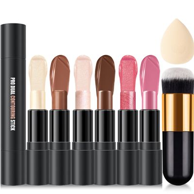 6 Colors Cream Contour Stick Makeup Kit,Shades with Highlighter Stick,Blush Stick and Bronzer Contour Stick for Sculpt the Cheeks,Long Lasting,Waterproof,Matte &amp; Dewy Finish for Woman (SET A)