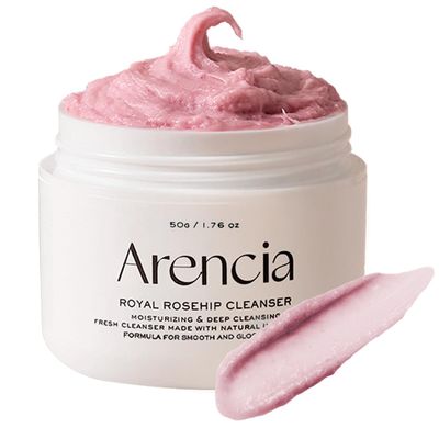 Arencia Rosehip Brightening Rice Mochi Face Cleanser &amp; Daily Scrub - Moisturizing, Exfoliating &amp; Deep-Cleansing - All Skin Types with Rice Powder &amp; Rice Water (1.76oz)