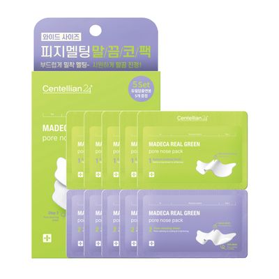 CENTELLIAN 24 Madeca Real Green Pore Nose Patch (0.24fl oz, Pack of 5) - Dual-Step Bio-Cellulose Sheet, Reduces Whiteheads &amp; Blackheads, Soothes &amp; Tightens Pores, Korean Skin Care. TECA, Liposome