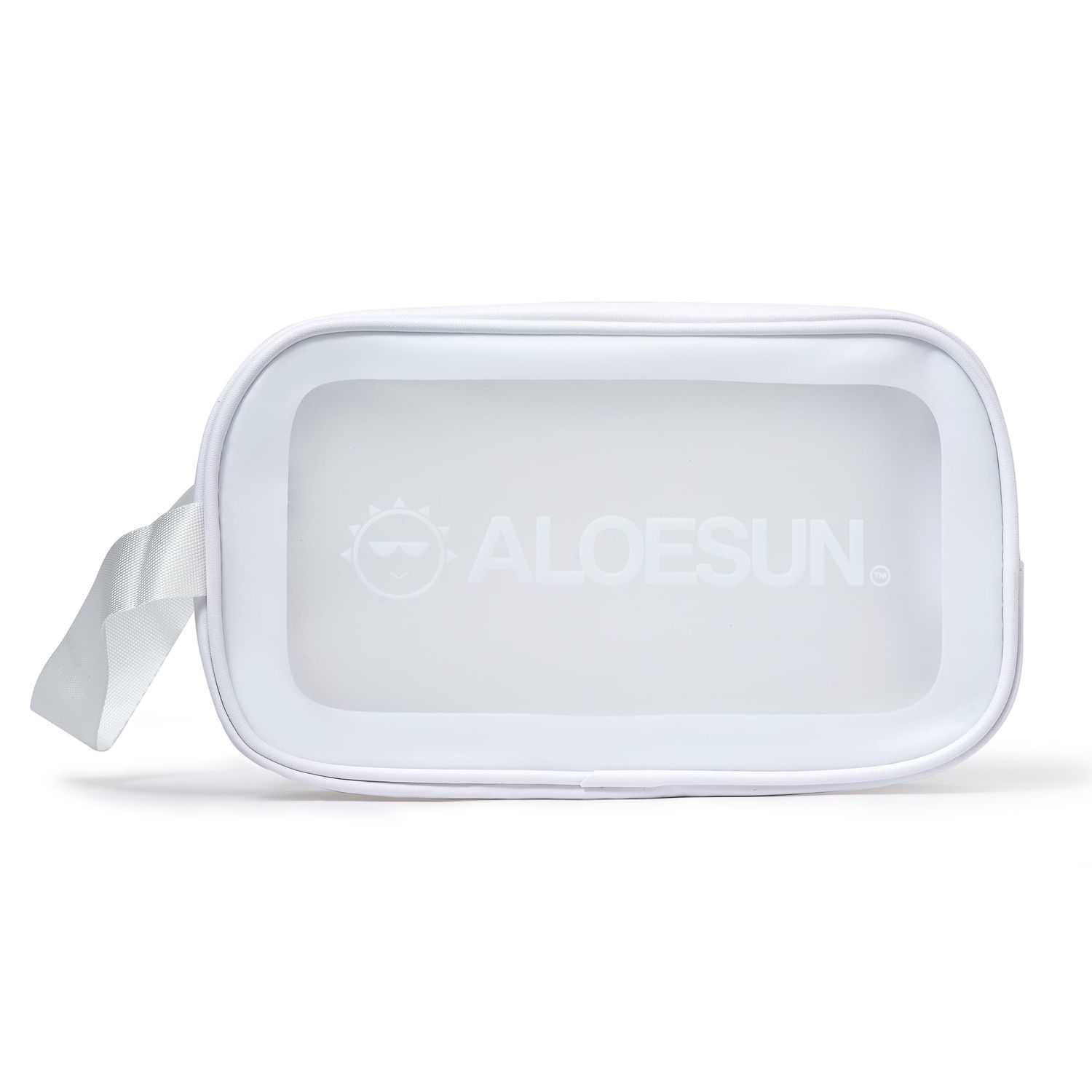 ALOESUN Beach Bag | Waterproof Clear Organizer Pouch with Zipper for Skin Care Accessories, Travel Cosmetic Makeup, Toiletries, Hair Products | Transparent Traveling Purse for Women and Men - White