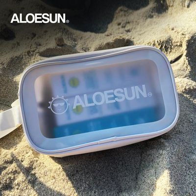 ALOESUN Beach Bag | Waterproof Clear Organizer Pouch with Zipper for Skin Care Accessories, Travel Cosmetic Makeup, Toiletries, Hair Products | Transparent Traveling Purse for Women and Men - White