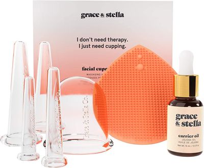 Facial Cupping (7-Pc Set) - Face Cupping Set - Facial Suction Cups With Jojoba Oil &amp; Cleansing Brush To Reduce Appearance Of Fine Lines - Face Suction Cup Set For Lymphatic Drainage by grace &amp; stella