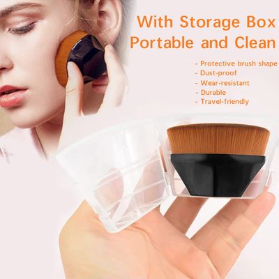 2 Pack Foundation Makeup Brush for Blending Liquid Cream Flawless Powder Face Blush with Protective Case( Pink and Black Hexagon Kabuki Brush)