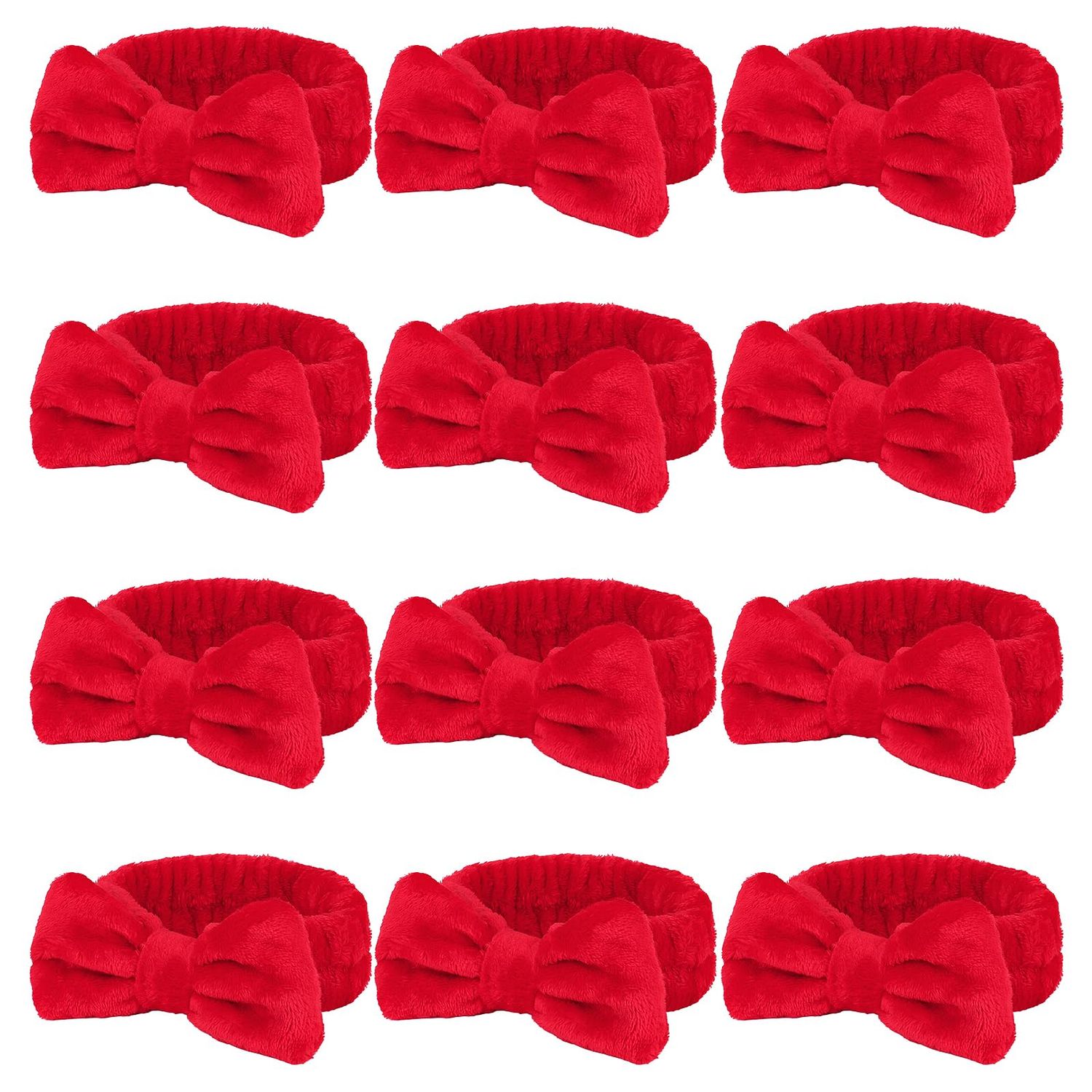 Casoty 12 Pcs Red Spa Headbands, Facewash Headbands, Soft Coral Fleece Makeup Hair band, Bow Hair Band for Face Washing Shower Skin Care Yoga
