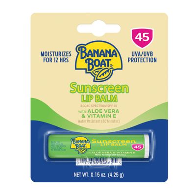 Banana Boat Sunscreen Lip Balm SPF 45 with Aloe Vera &amp; Vitamin E, 0.15oz | Lip SPF, Aloe Vera Lip Balm with SPF, Vitamin E Lip Balm, Moisturizing Lip Balm, Lip Sunblock, Travel Sunscreen, 0.15oz