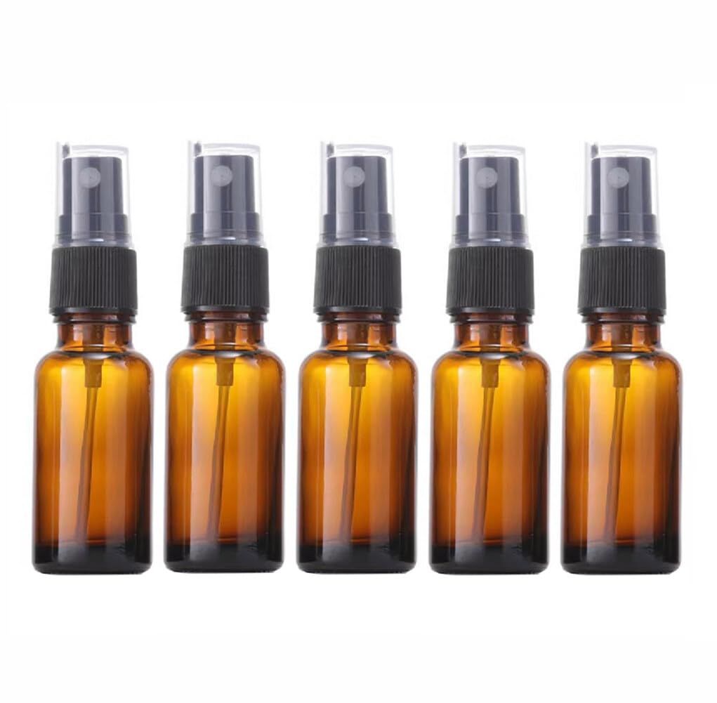 5Pcs 30ml 1oz Amber Glass Fine Mist Spray Bottles for Essential Oils Mini Spray Bottles Refillable Cosmetic Container Perfume Sample Bottles Vials with Black Sprayers for Skin Care and Aromatherapy