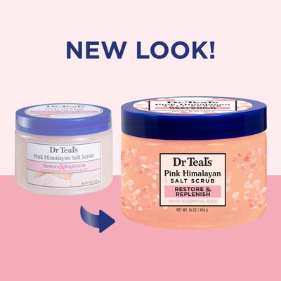 Dr Teal's Pink Himalayan Salt Body Scrub, Restore &amp; Replenish with Pure Epsom Salt &amp; Essential Oils, 16 oz (Pack of 3)