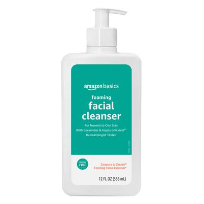 Amazon Basics Foaming Facial Cleanser with Ceramides &amp; Hyaluronic Acid, Fragrance-Free, 12 Fl Oz, Pack of 1