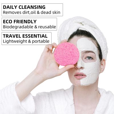 60-Count Compressed Facial Sponges|100% Natural Kickleen Cellulose Cosmetic Spa Sponges for Daily Facial Cleansing|Makeup and Mask Removal | Exfoliating | Skin Massage | Pore Exfoliation(Pink)