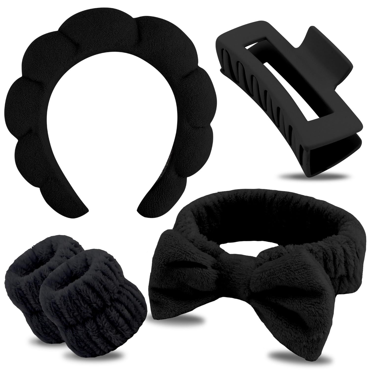 Chanaco Spa, Skincare and Makeup Headband with Wrist Bands - Black Hair Clips and Trendy Hair Accessories for Women Girls