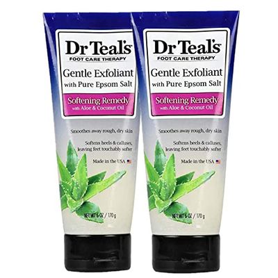 Dr. Teals Softening Remedy Coconut Oil Foot Scrub Gift Set (2 Pack, 6oz ea.) - Essential Coconut Oils &amp; Aloe Vera Replenish and Moisturize Dry, Damaged Skin - Blended with Pure Epsom Salt