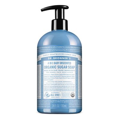 Dr. Bronners - Organic Sugar Soap (Baby Unscented, 24 Ounce) - Made with Organic Oils, Sugar and Shikakai Powder, 4-in-1 Use: Hands, Body, Face and Hair, Moisturizes and Nourishes, No Added Fragrance