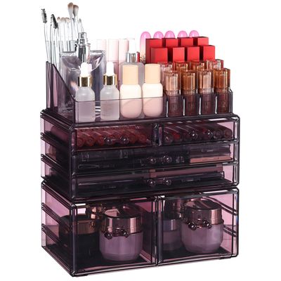 Cq acrylic 3 Tier Makeup Organizer, Multi-purpose Make Up Holder, Large Cosmetic Organizer for Vanity With Drawer, Exquisite Desktop Storage Drawers for Beauty,Skincare Product,Purple 6 Drawers