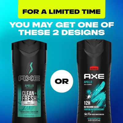 AXE Body Wash Apollo 4 Count for Long Lasting Freshness Sage &amp; Cedarwood Men's Body Wash with Odor-Busting Prebiotics 16 oz