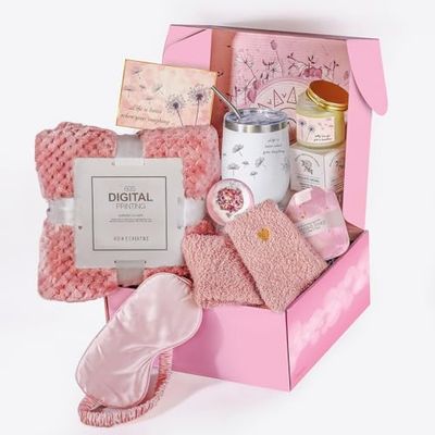 Birthday Gift For Women, Gifts for Mom, Self Care Gifts, Get Well Soon Basket Care Package Unique Relaxation Box With Luxury Flannel Blanket, Relaxation Spa Gift With Feminine And Delicate Contents