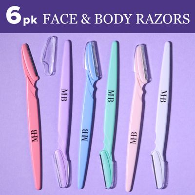 Expressions 6pc Face & Body Razors - 6-Pack Premium Professional Disposable Razors for Smooth, Flawless Skin Dermaplaning Tool, Face & Eyebrow Razor