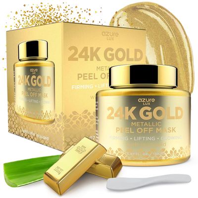 AZURE 24K Gold Metallic Sparkling Peel Off Face Mask - Lifting, Illuminating &amp; Revitalizing | Removes Blackheads, Dirt &amp; Oils | Reduces Wrinkles &amp; Fine Lines | - 150 mL / 5.07 Fl Oz