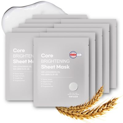 Core Brightening Face Mask with Niacinamide Serum 5%, Tranexamic Acid Serum Korean Rice Face Mask for Glass Skin Care, Moisturizing Glowing Sheet Masks &amp; Anti-Aging, Cruelty Free, Fragrance Free