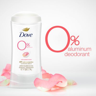 Dove 0% Aluminum Deodorant Stick Rose Petals 3 Count Non-irritating Deodorant for Underarm Care Kindest Aluminum Free Deodorant 2.6 oz