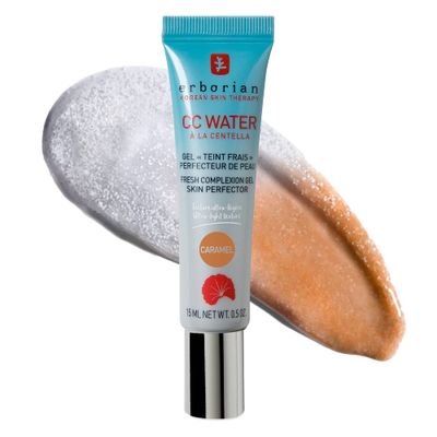 Erborian CC Water with Hyaluronic Acid, Caramel - Ultra-Light Aqua Gel Color Corrector with Centella Asiatica &amp; Hyaluronic Acid - Plump, Soft &amp; Hydrated Skin - Korean Skincare Skin Perfector - 0.5 Oz