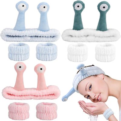 COCIDE 9 PCS Spa Headbands for Women Washing Face or Facial Makeup Skincare Head Band Pack of 9 Puffy Shower Hair Headband Face Wash Wristband for Women Girls Combo Pack (White,Blue,Pink)