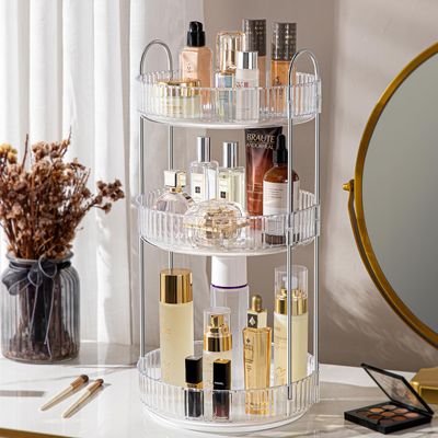 ALUYUYO 360 Rotating Makeup Organizer for Vanity, Spinning Cosmetics Organizer Holder Rack, Large Capacity Bathroom Organizer Countertop, Fits Perfume, SkinCare, Makeup Brushes(3 Tiers, Transparent)