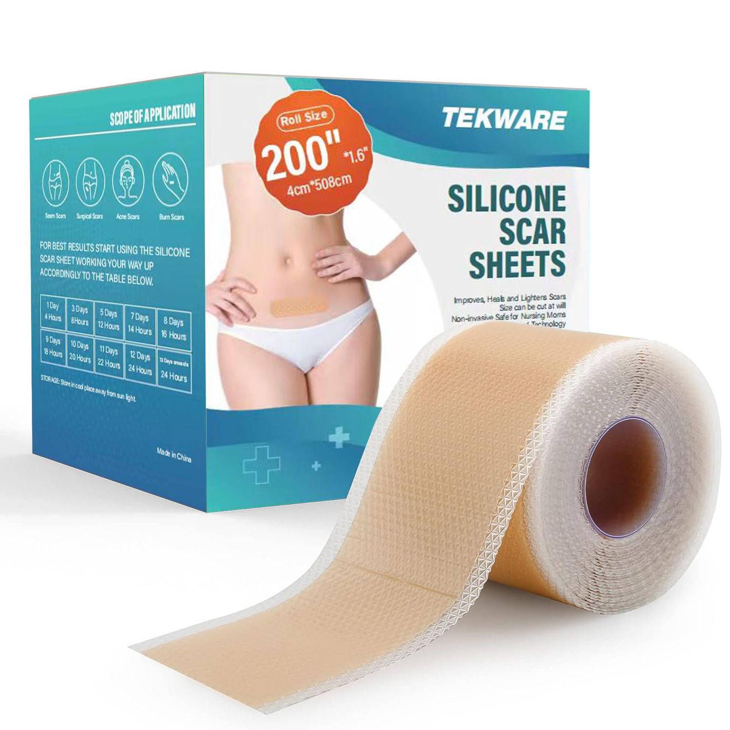 Extra Long Silicone Scar Sheets (1.6 x 200 Roll-5M), Silicone Scar Tape, Reusable Scar Removal Sheets, Professional Scar Away Strips for Surgical Scars, Keloid, C-Section, Burn, Acne et