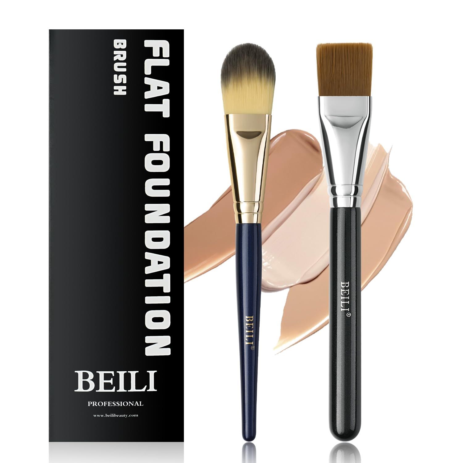 BEILI Flat Foundation Brush and Square Foundation Brush for Liquid Cream Facial Mask Concealer Makeup Premium Soft Synthetic Contour Brush for Blending Liquid Cream Foundation Emulsion Cosmetics 2Pcs