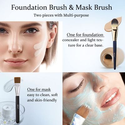 BEILI Flat Foundation Brush and Square Foundation Brush for Liquid Cream Facial Mask Concealer Makeup Premium Soft Synthetic Contour Brush for Blending Liquid Cream Foundation Emulsion Cosmetics 2Pcs