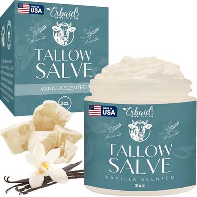Beef Tallow Salve - All Natural Grass Fed Beef Tallow &amp; Honey All Purpose Balm - Moisturizing Body Salve Great for Eczema, Cracked, Dry, Itchy, Irritated Skin - Skin Repair Skincare Made in USA