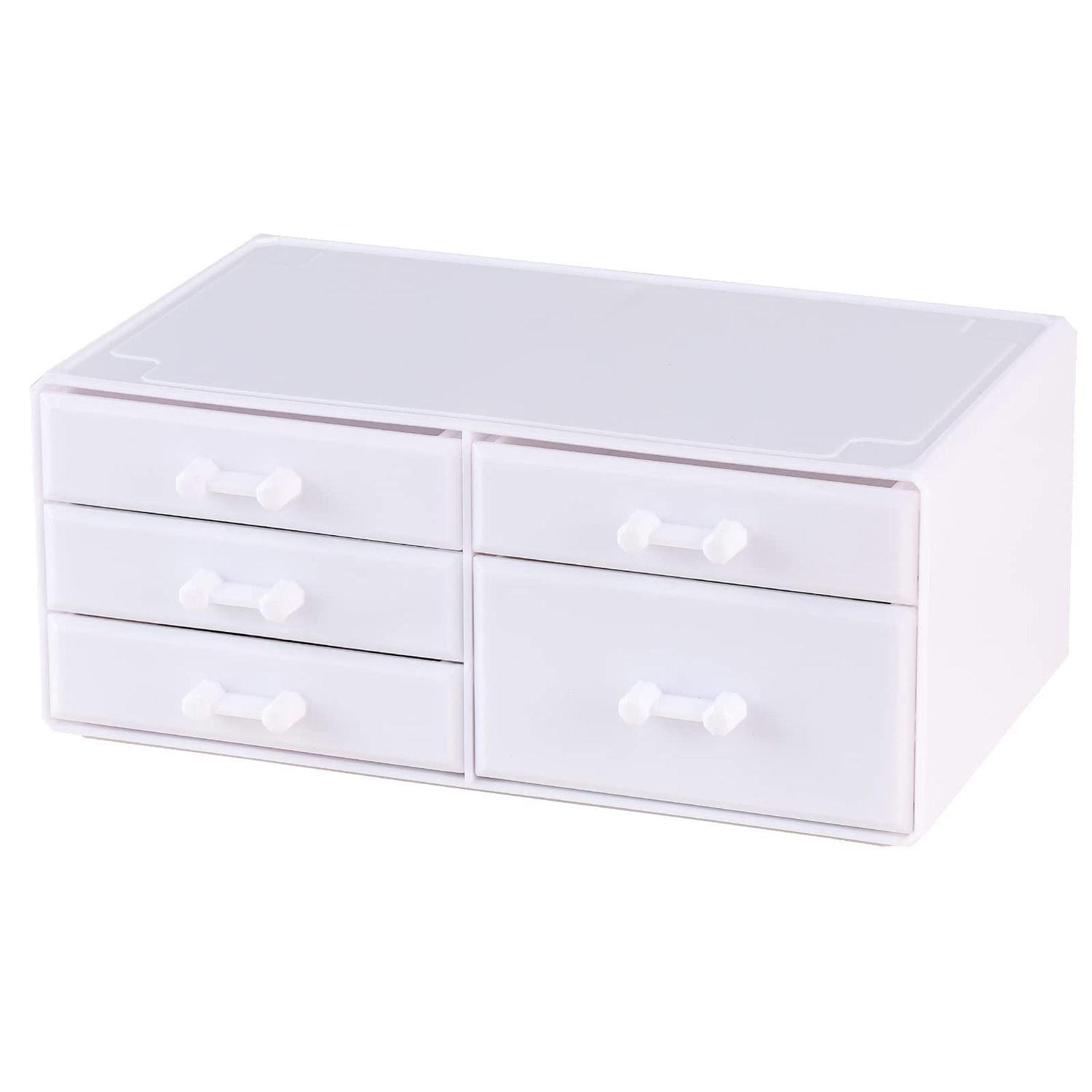 Cq acrylic White Stackable Acrylic Organizer,Plastic Drawers and Small Cabinet Organizers With 5 Drawers for Make Up,Skincare Product,Craft,Beauty and Stackable Drawer Organizer,Pack of 1