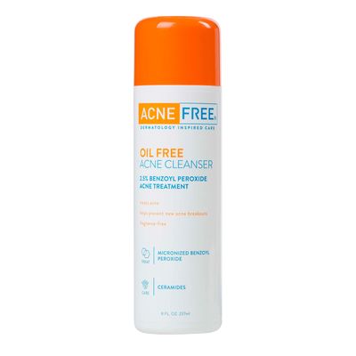 AcneFree Acne Free Oil-Free Cleanser, Benzoyl Peroxide 2.5% with Glycolic Acid to Prevent and Treat Breakouts Unscented, 8 Fl Oz