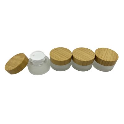 BEECO GIF2U Empty Refillable Frosted Glass Cosmetic Cream Jar 4 Pack 1 OZ/30g with Bamboo Lids,Skin Care Travel Containers Pot for Clay Masks,Butter,Body Scrub,Lip Balm, Ointments, Lotion Frost