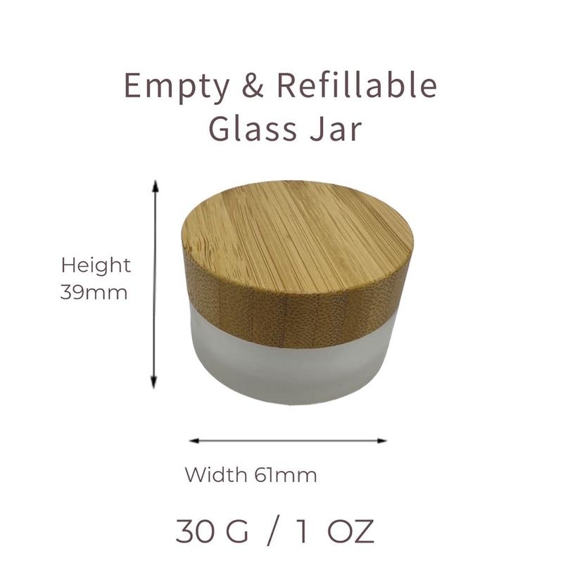 BEECO GIF2U Empty Refillable Frosted Glass Cosmetic Cream Jar 4 Pack 1 OZ/30g with Bamboo Lids,Skin Care Travel Containers Pot for Clay Masks,Butter,Body Scrub,Lip Balm, Ointments, Lotion Frost