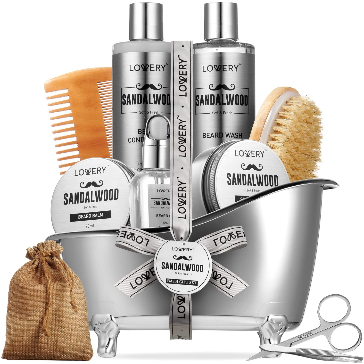 Christmas Mens Gifts, Sandalwood Beard Grooming Kit, Mens Grooming Kit for Boyfriend Dad, Him, 11pc Beard Straightener for Men Beard Care, Beard Growth and Trimming Gift, Beard Wash Growth Oil &amp; More