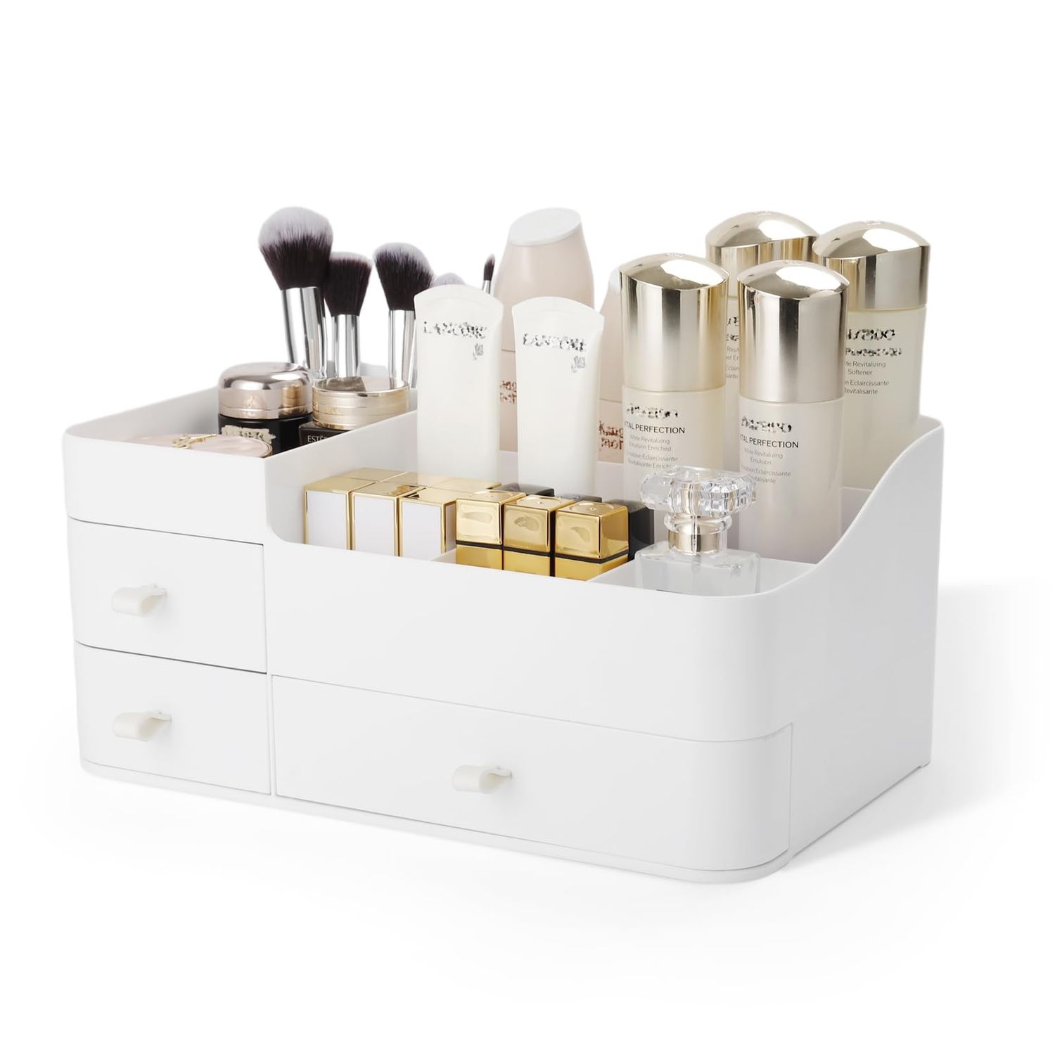 BTremary Makeup Organizer for Vanity, Large Capacity Desk Organizer with Drawers for Cosmetics, Lipsticks, Jewelry, Nail Care, Skincare, Ideal for Bedroom and Bathroom Countertops