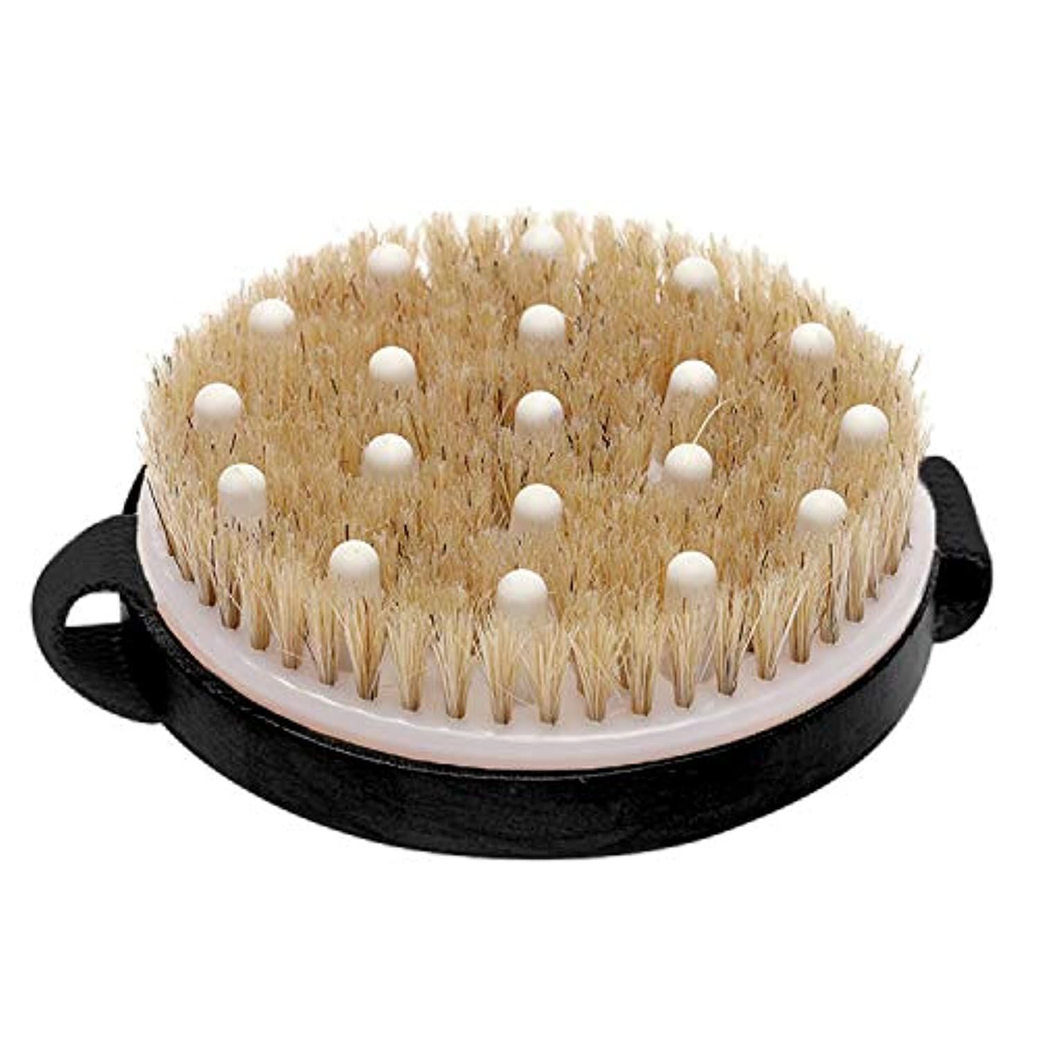 Avilana Exfoliating Dry Brush for Wet or Dry Brushing, Body Brush with Natural Bristle,Glowing Skin, Cellulite Treatment, Lymphatic Drainage and Improved Circulation (Black-Round with Massage Nodule)
