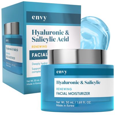 Envy Hyaluronic &amp; Salicylic Acid Face Moisturizer Cream - Hydrating, Acne Scar Reduction &amp; Anti-Aging Day Cream - Dermatologist Tested, Clean Beauty for All Skin Types - 1.69 Fl. Oz