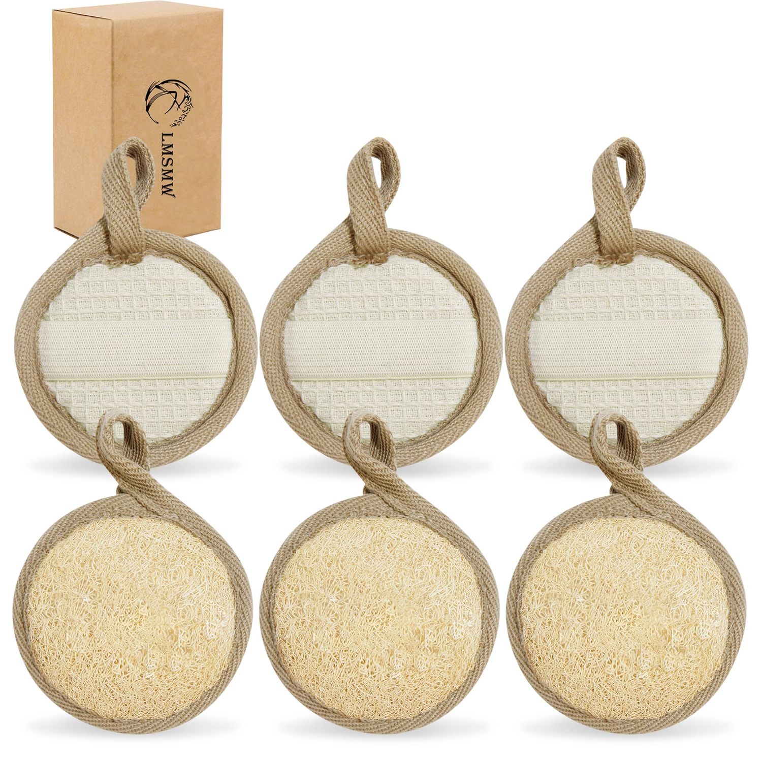 Face Exfoliating Loofah Scrubber Exfoliator Pads - Natural Luffa Facial Sponges Brush for Cleansing Exfoliation, Manual Face Cleanser Pad for Scrub Clean Facial Skin for Men Women Bath Shower, 6 Pack