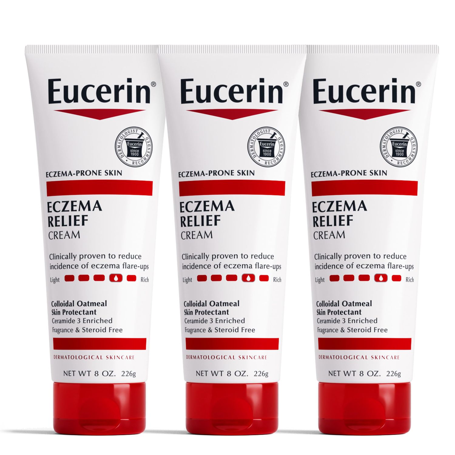 Eucerin Eczema Relief Cream, Full Body Lotion for Eczema-Prone Skin, Moisturizing Eczema Cream, Body Moisturizer, Multi-Pack, 8 oz. Tube (Pack of 3)