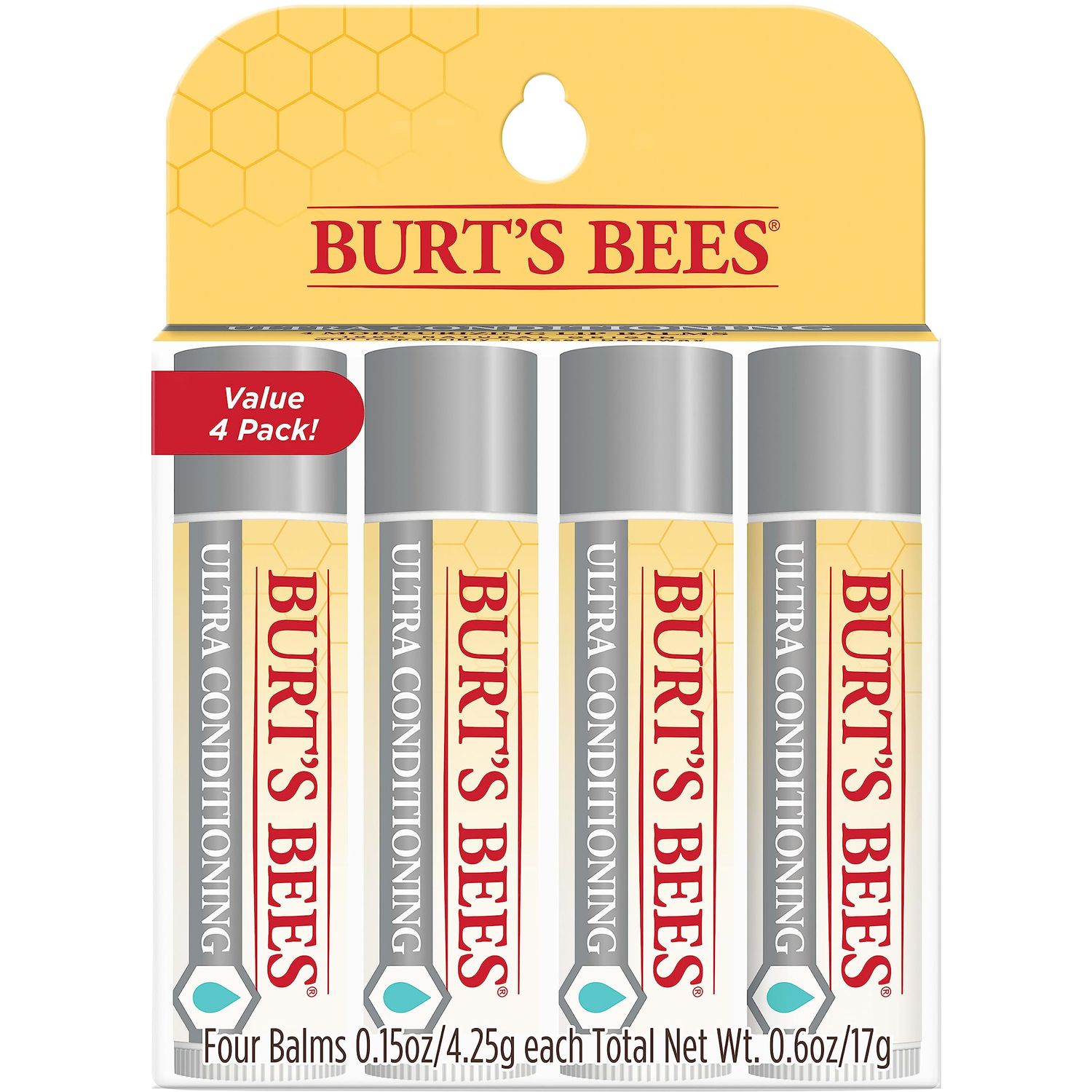 Burt&#39;s Bees Lip Balm Valentines Day Gifts, Moisturizing Lip Care, 100% Natural, Ultra Conditioning with Shea, Cocoa &amp; Kokum Butter (4 Pack)