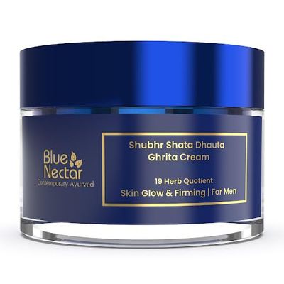 Blue Nectar Shata Dhauta Ghrita Face Cream for Men | 100 Times Washed Ghee Face Moisturizer for | Truly Natural Face Cream for Skin Firming (19 Herbs, 50g)