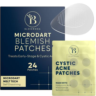 BLOOMORA Microdart Acne Patch, Cystic Acne Treatment, Zit Patches for Cystic Acne Overnight Treatment, Pimple Patches Microdart Technology - Salicylic &amp; Hyaluronic Acid (24 Count)