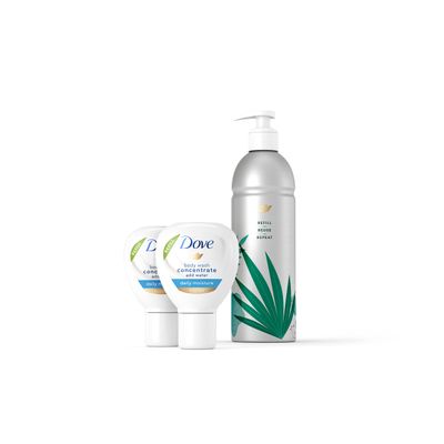 Dove Body Wash Concentrate Refills (x2) &amp; Recyclable Aluminum for Instantly Soft Skin Reusable Bottle Starter Kit for Lasting Skincare Nourishment 4 FL OZ (makes 16 fl oz)