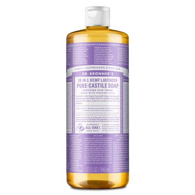 Dr. Bronner&#39;s Pure Castile Liquid Soap - Made with Regenerative Organic Certified Oils - 18-in-1 Uses for Face, Body, Hand, Hair- Gentle on Sensitive Skin - All Natural Body Wash- Lavender,32oz