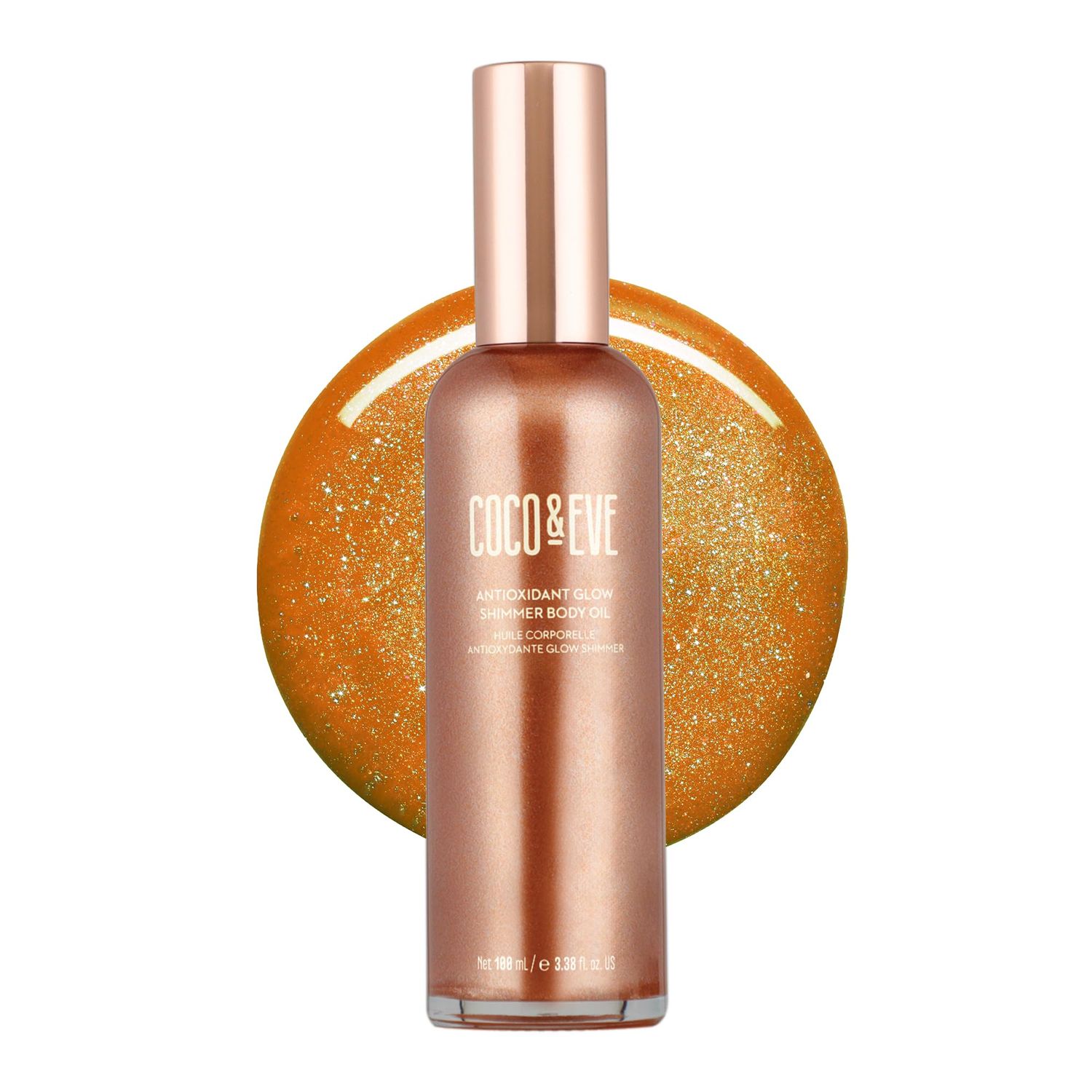 Coco &amp; Eve Antioxidant Glow Shimmer Body Oil - Lightweight Skin Illuminator with Pearlescent Minerals, Natural Glitter, Antioxidants for Shimmering, Moisturizing and Healthy Glow (3.38 Fl Oz)